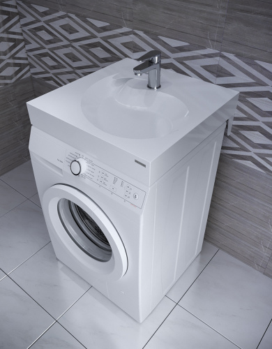 Раковина из литьевого мрамора Paulmark WINKEN PM740431 59х60 над стиральной машиной цвет белый 1 отверстие под смеситель - фото 2